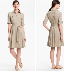 Tory Burch Blythe Khaki Safari Style Shirt Dress Size 4 includes belt 10131470